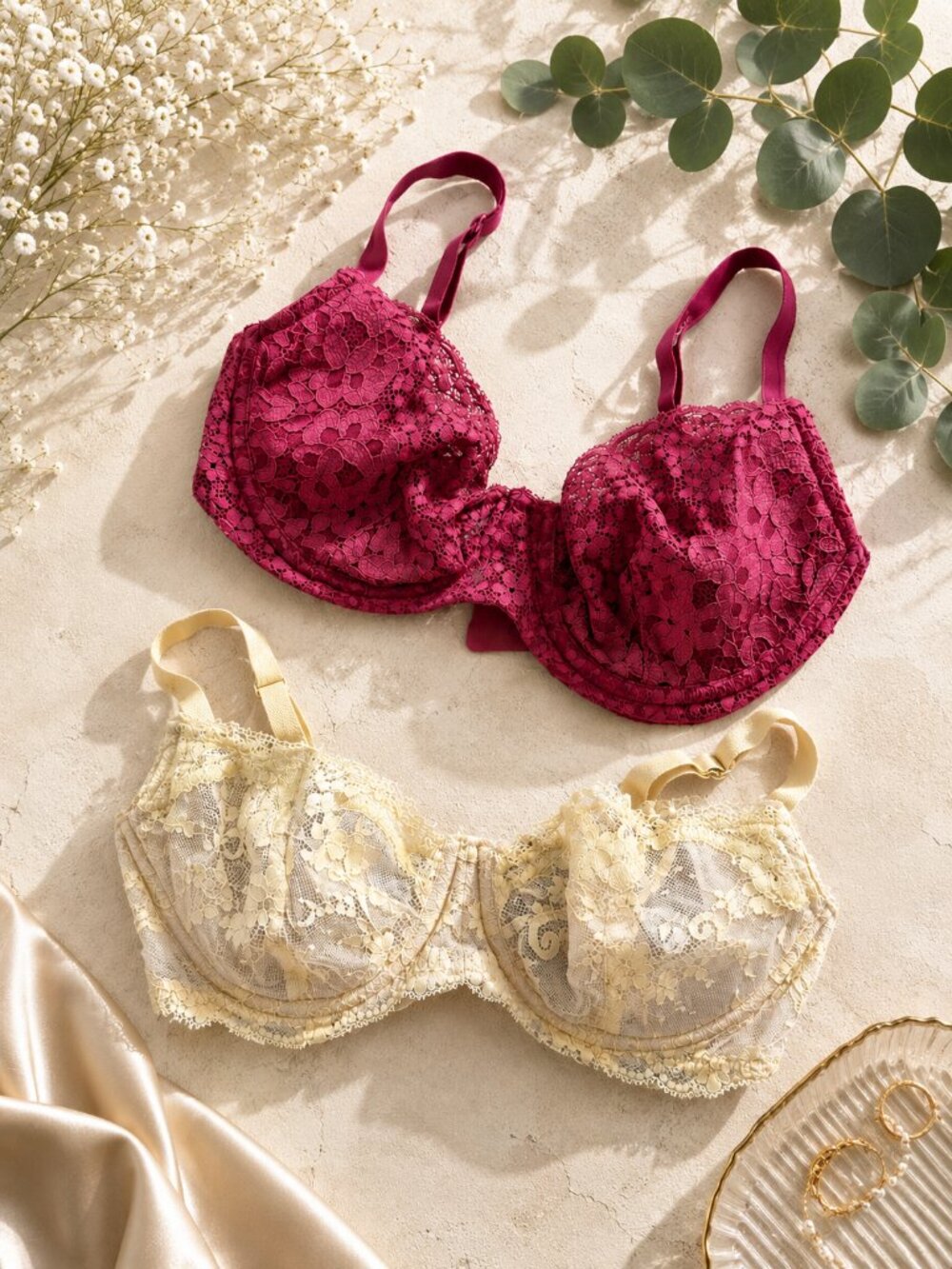 Victoria's Secret Lace Underwire Bra Set (Burgandy & Yellow)